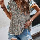  Boho Floral Print V Neck Ruffle Short Sleeve T Shirt Blouse Casual Top