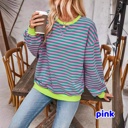  Women Striped Oversized Sweatshirt Color Block Crew Neck Long Sleeve Shirt Casual Pullover Top Fall Y2K Clothes