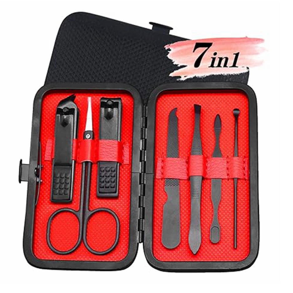 Manicure Set Manicure Pedicure Kit Nail Grooming Kit for Men, 7 in 1 Travel Nail Kit Men Nail Clipper Set for Fingernail Toenail - Black