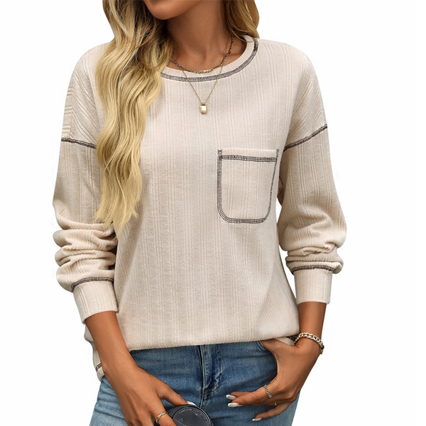 Casual Solid Crewneck Knitted Loose Fit Pullover Shirts Tops