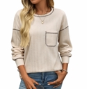  Casual Solid Crewneck Knitted Loose Fit Pullover Shirts Tops