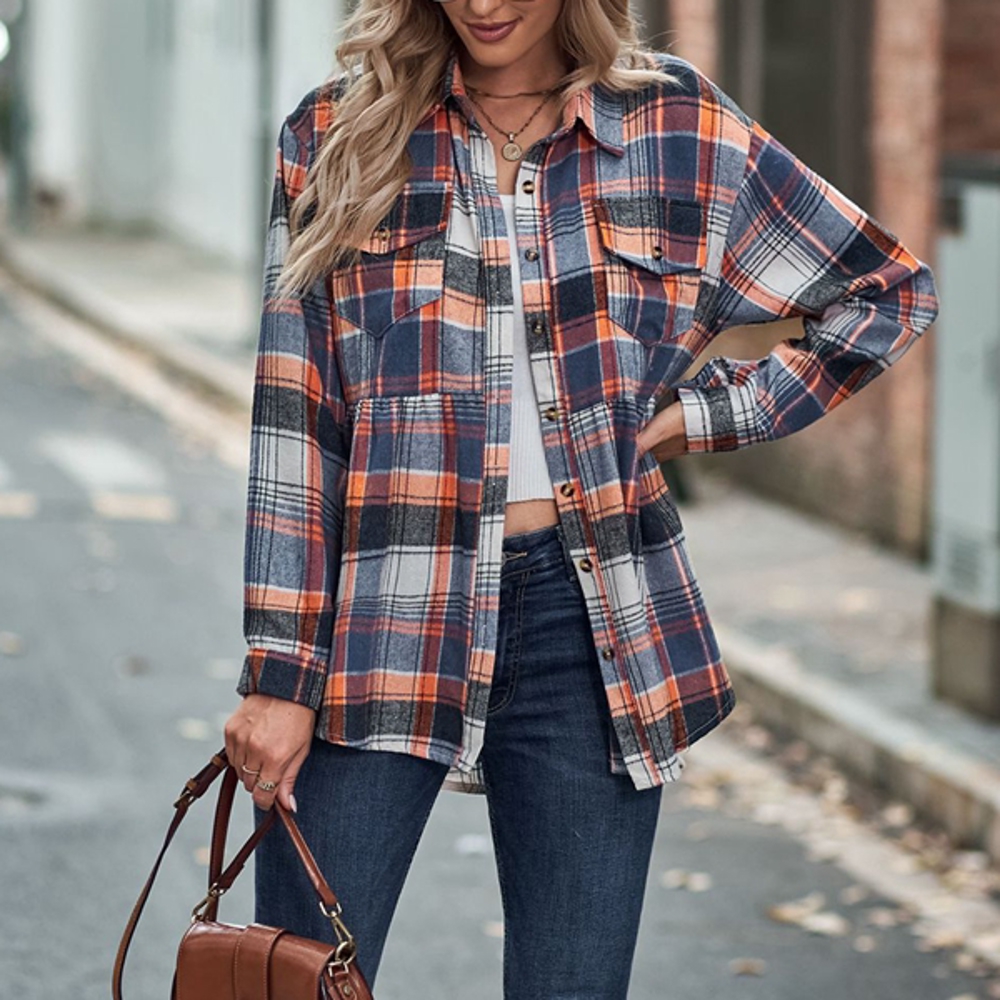  Plaid Chest Pocket Button Front Shirt