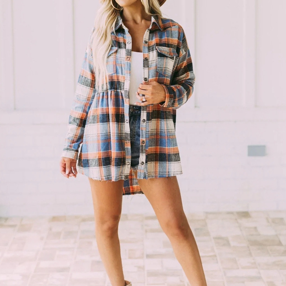  Plaid Chest Pocket Button Front Shirt