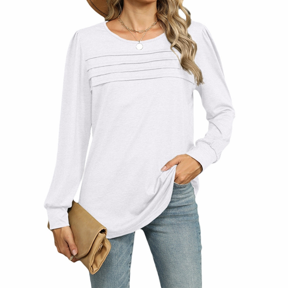 Womens Puff Long Sleeve Shirts Round Neck Ruffle Sleeve Tops Fall 