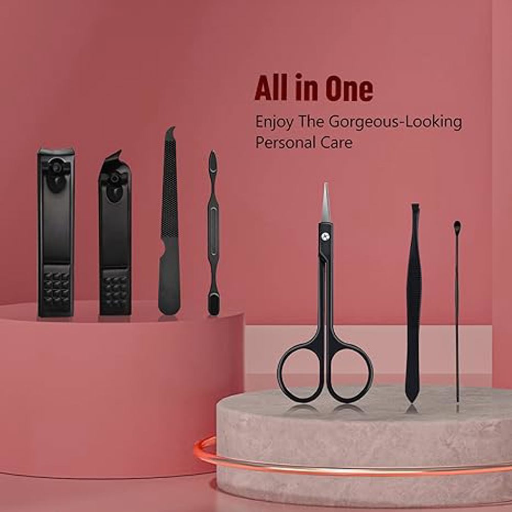 Manicure Set Manicure Pedicure Kit Nail Grooming Kit for Men, 7 in 1 Travel Nail Kit Men Nail Clipper Set for Fingernail Toenail - Black