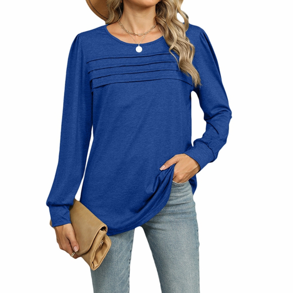 Womens Puff Long Sleeve Shirts Round Neck Ruffle Sleeve Tops Fall 