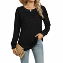  Womens Puff Long Sleeve Shirts Round Neck Ruffle Sleeve Tops Fall 