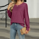  Womens Puff Long Sleeve Shirts Round Neck Ruffle Sleeve Tops Fall 