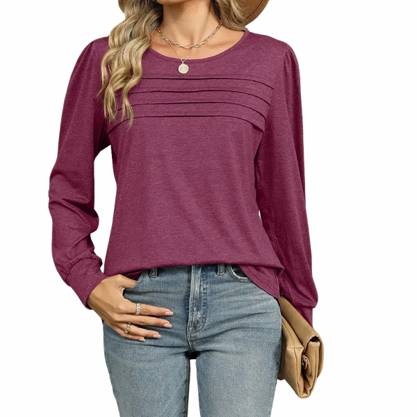 Womens Puff Long Sleeve Shirts Round Neck Ruffle Sleeve Tops Fall 