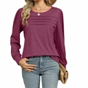  Womens Puff Long Sleeve Shirts Round Neck Ruffle Sleeve Tops Fall 