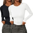 Black Medium 2PCS Womens Ribbed Shirts Crewneck Fitted Tops Casual Underscrubs Layer Slim Basic T-Shirts