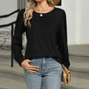  Womens Puff Long Sleeve Shirts Round Neck Ruffle Sleeve Tops Fall 