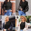  Womens Fall Long Sleeve Stretch Slim Round Neck Ribbed Basic Shirts