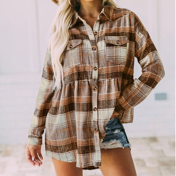  Plaid Chest Pocket Button Front Shirt