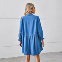  Ruffle Cuff Long Sleeve Shirt Denim Shirt Dress