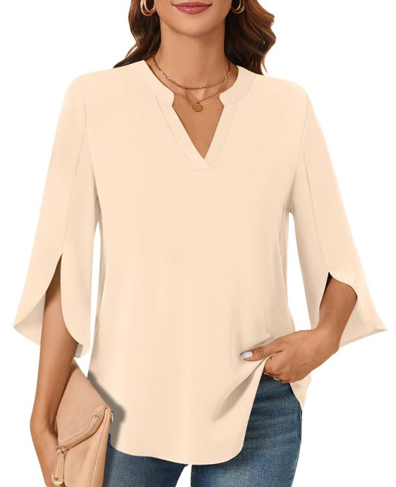 V neck 3/4 Sleeve Chic Shirt