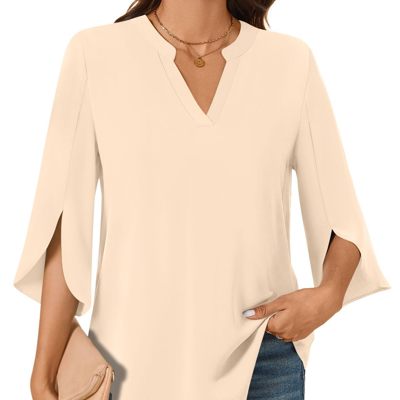 V neck 3/4 Sleeve Chic Shirt