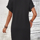  V neck Button Detail Cap Sleeve T shhirt  Dress