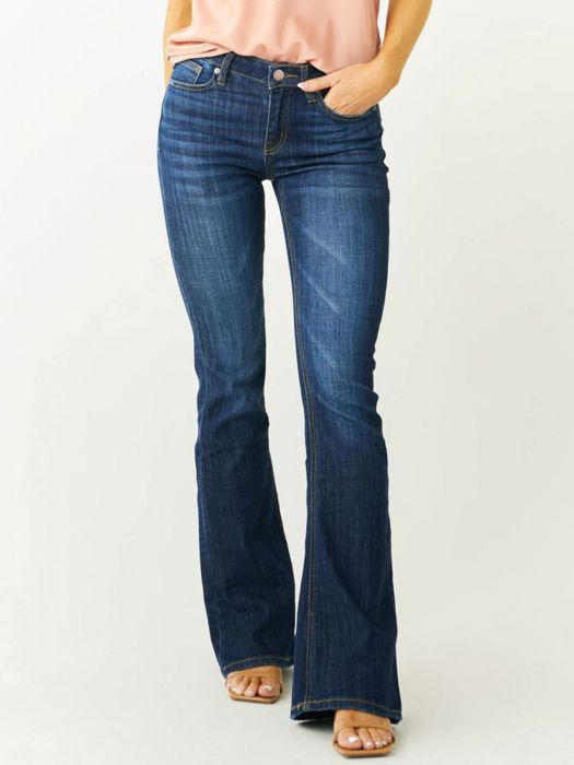 Women's Bell Bottom Jeans Stretchy Mid Rise Flare Jeans Denim Pants