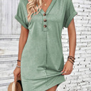  V neck Button Detail Cap Sleeve T shhirt  Dress