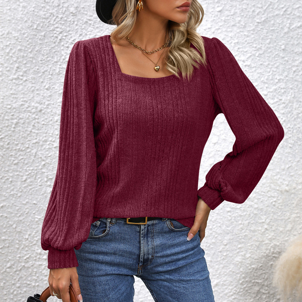 Women's Long Sleeve Tops Square Neck Lantern Sleeve Blouse Dressy Casual Tunics Loose Fit Fall Shirts