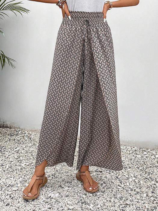 High Waist Print Wide Leg Pants