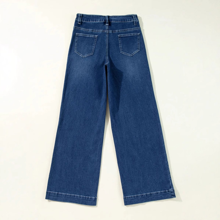 Sail Blue Wide Leg Pocketed High Waist Jeans