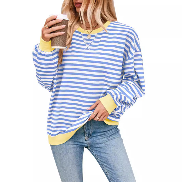 Women Striped Oversized Sweatshirt Color Block Crew Neck Long Sleeve Shirt Casual Pullover Top Fall Y2K Clothes