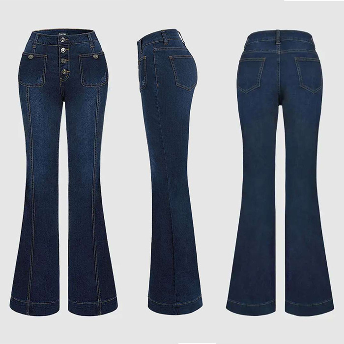 High Waist Jeans Vintage Stretch Bootcut Denim Trouser with Pocket