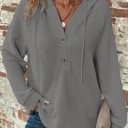  Casual V neck Hooded Waffle Tops