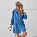  Ruffle Cuff Long Sleeve Shirt Denim Shirt Dress