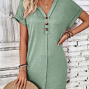  V neck Button Detail Cap Sleeve T shhirt  Dress