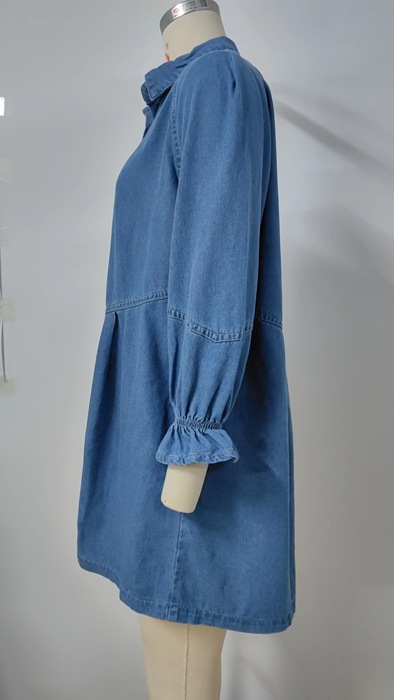 Ruffle Cuff Long Sleeve Shirt Denim Shirt Dress