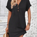  V neck Button Detail Cap Sleeve T shhirt  Dress