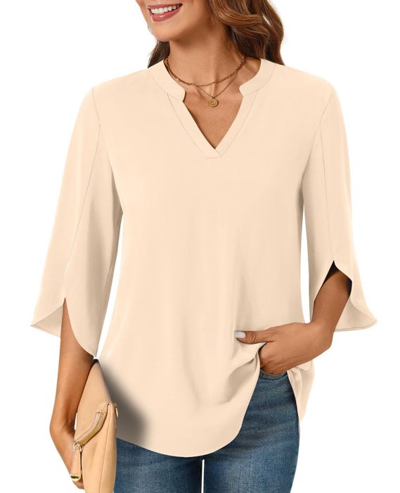 V neck 3/4 Sleeve Chic Shirt