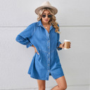  Ruffle Cuff Long Sleeve Shirt Denim Shirt Dress