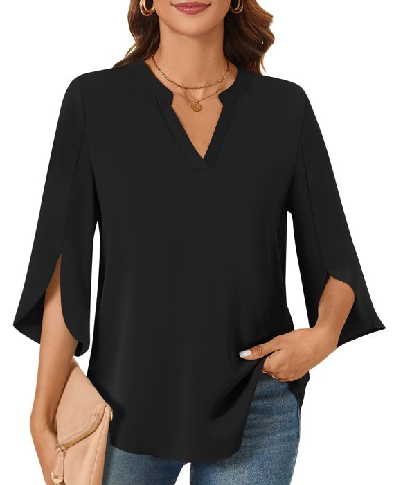 V neck 3/4 Sleeve Chic Shirt