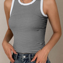  Crewneck Racerback Stripes Crop Tank Tops