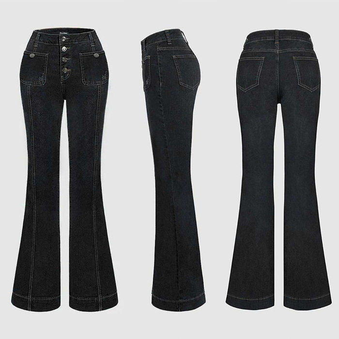 High Waist Jeans Vintage Stretch Bootcut Denim Trouser with Pocket