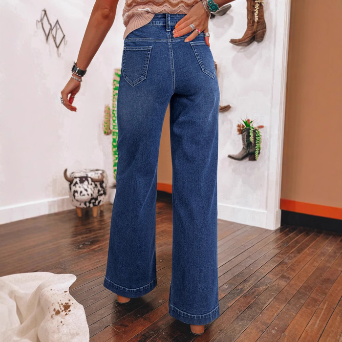 Sail Blue Wide Leg Pocketed High Waist Jeans