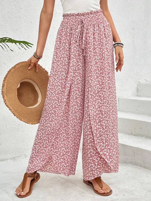 High Waist Print Wide Leg Pants