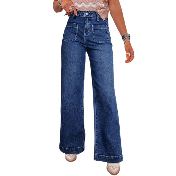 Sail Blue Wide Leg Pocketed High Waist Jeans