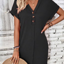  V neck Button Detail Cap Sleeve T shhirt  Dress