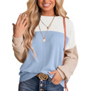  Womens Fashion 2024 Color Block Long Sleeve Crewneck Knitted Casual Loose Pullover Shirts Tops