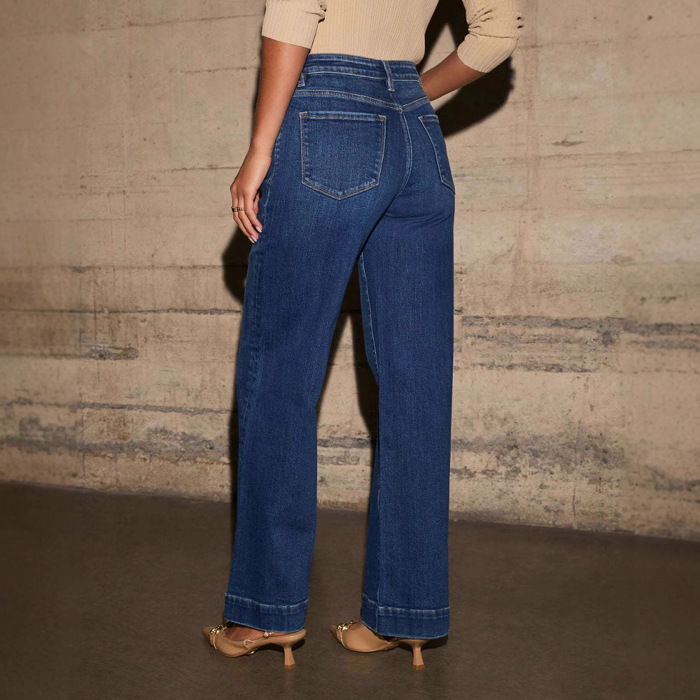 Wide Leg Pocketed High Waist Jeans