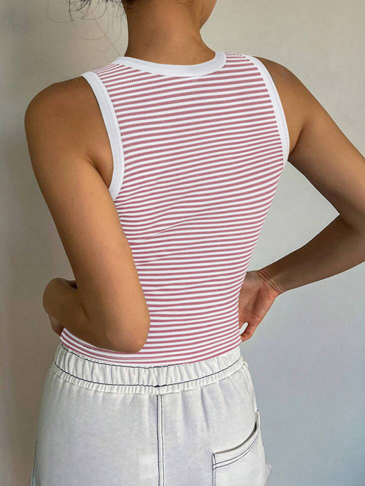 Crewneck Racerback Stripes Crop Tank Tops