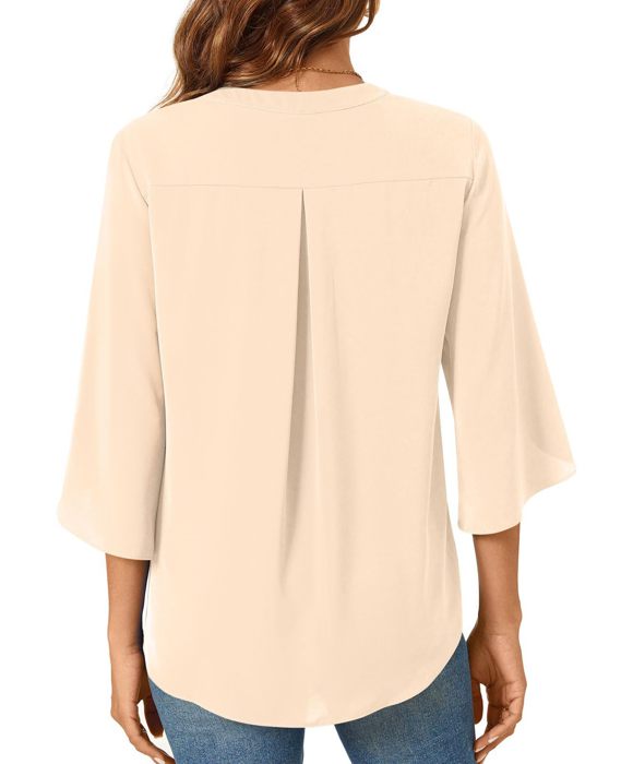 V neck 3/4 Sleeve Chic Shirt