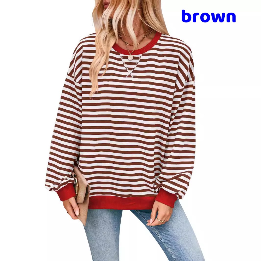 Women Striped Oversized Sweatshirt Color Block Crew Neck Long Sleeve Shirt Casual Pullover Top Fall Y2K Clothes