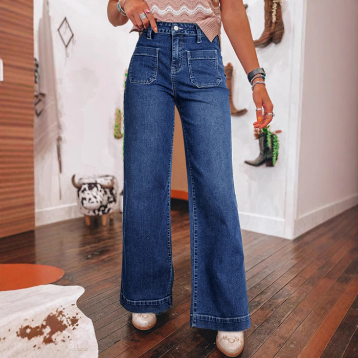 Sail Blue Wide Leg Pocketed High Waist Jeans