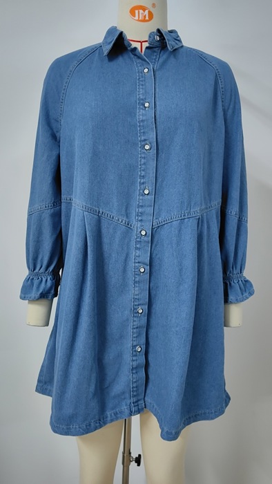 Ruffle Cuff Long Sleeve Shirt Denim Shirt Dress